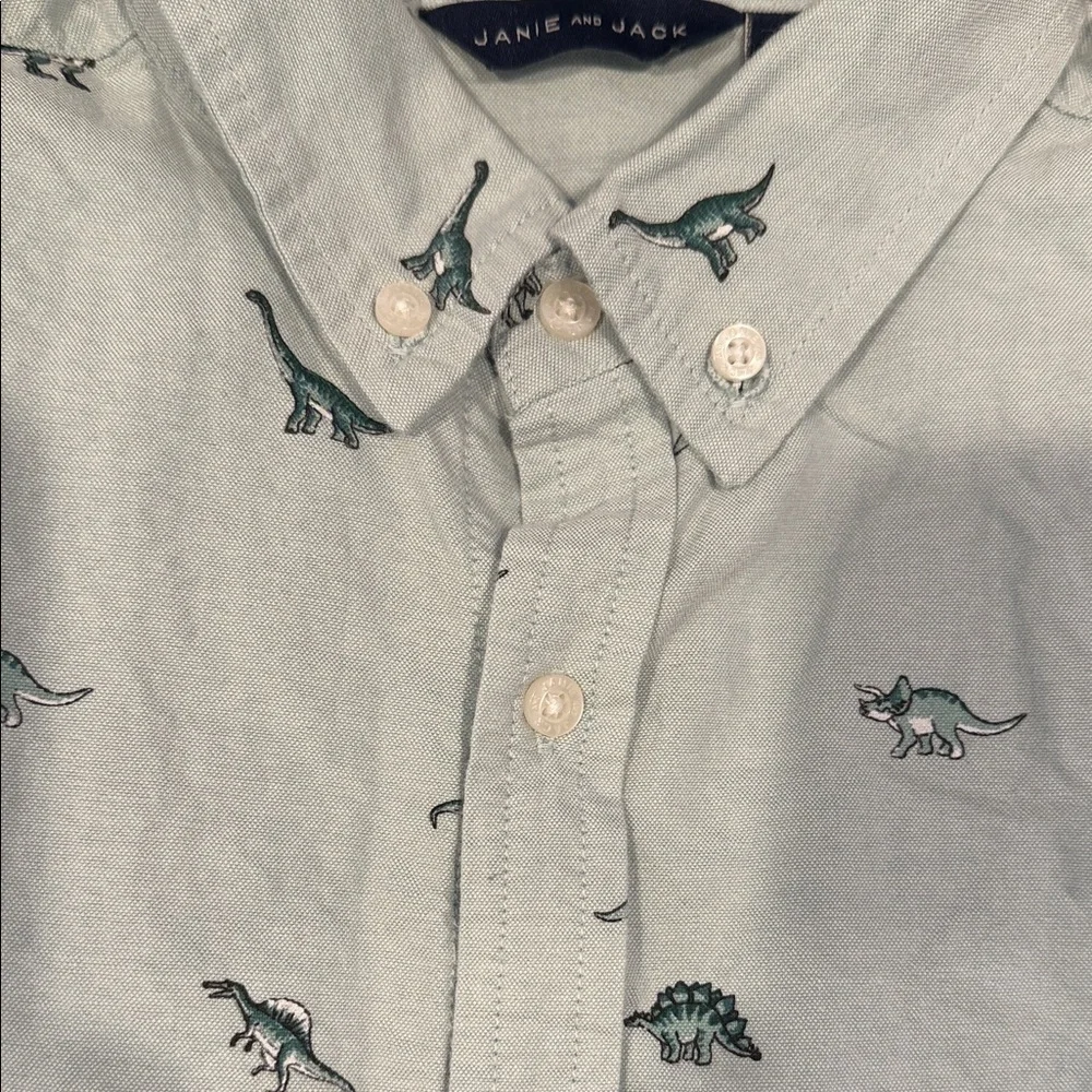 Janie and Jack Matching Light Blue Dinosaur Print Cotton Shirt and Pants